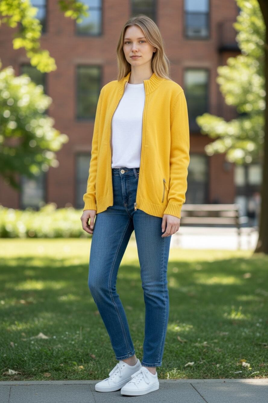 LANDS END Bright Yellow Cardigan Size 2X Full Zip w/ Pockets Long Sleeve Knit